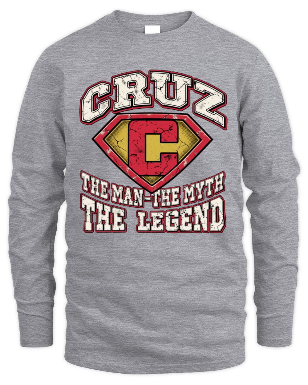The Man The Myth The Legend Superman Graphic T-Shirt CRUZ M1-74 / Men's Long Sleeved T-Shirt / sport grey