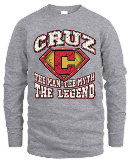 The Man The Myth The Legend Superman Graphic T-Shirt CRUZ M1-74 / Men's Long Sleeved T-Shirt / sport grey