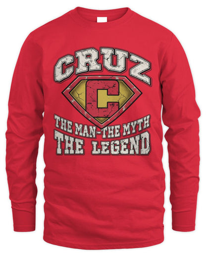 The Man The Myth The Legend Superman Graphic T-Shirt CRUZ M1-74 / Men's Long Sleeved T-Shirt / red