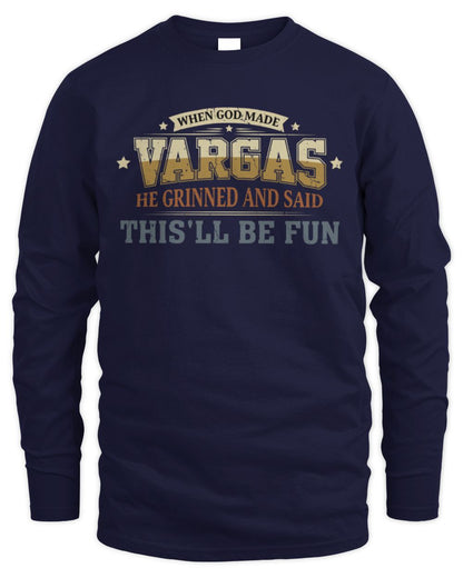 When God Made Your Name Funny Heritage T-Shirt VARGAS M1-80 / Men's Long Sleeved T-Shirt / navy