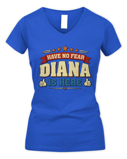 Have No Fear Your Name Is Here Cool Graphic T-Shirt DIANA M1-71 / Women's V-Neck T-Shirt / royal