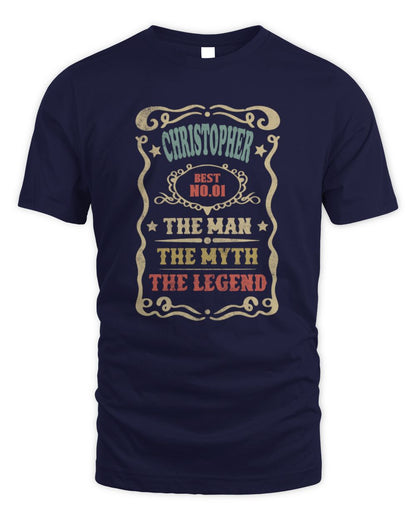 The Man The Myth The Legend Vintage Gold Wine Shirt CHRISTOPHER M1-52 / Unisex Standard T-Shirt / navy