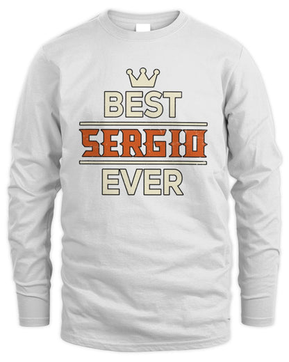 Best Your Name With Crown Shirt SERGIO M1-59 / Men's Long Sleeved T-Shirt / white