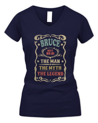 The Man The Myth The Legend Vintage Gold Wine Shirt BRUCE M1-52 / Women's V-Neck T-Shirt / navy