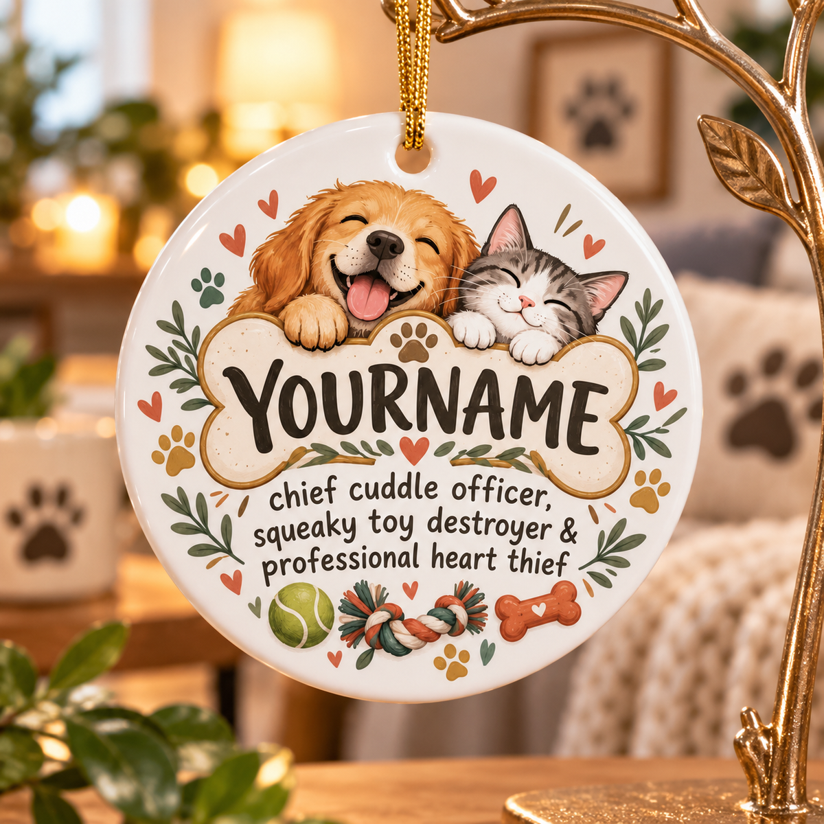 Chief Cuddle Officer Squeaky Toy Destroyer & Professional Heart Thief - Personalized Ceramic Ornament