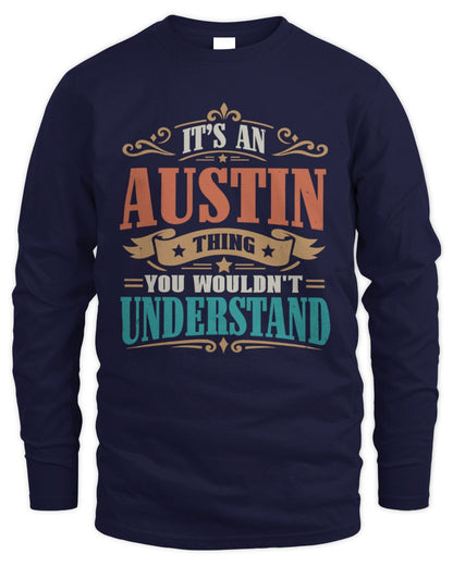 It’s a Name Thing Personalized Retro T-Shirt AUSTIN M1-47 / Men's Long Sleeved T-Shirt / navy
