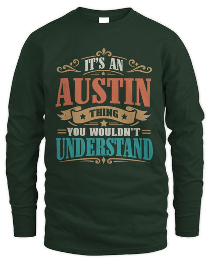 It’s a Name Thing Personalized Retro T-Shirt AUSTIN M1-47 / Men's Long Sleeved T-Shirt / forest green