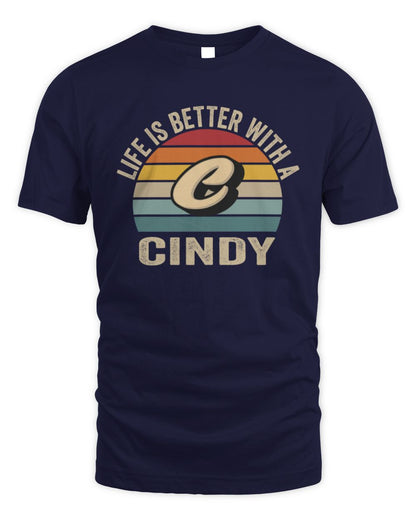 Life Is Better with Name Vintage Sun Shirt CINDY M1-50 / Unisex Standard T-Shirt / navy
