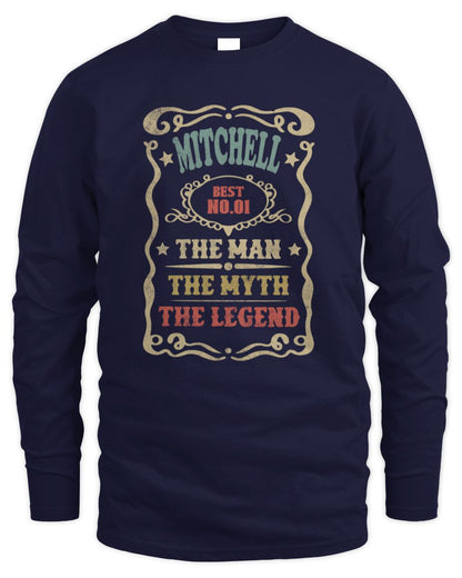 The Man The Myth The Legend Vintage Gold Wine Shirt MITCHELL M1-52 / Men's Long Sleeved T-Shirt / navy