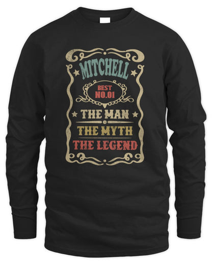 The Man The Myth The Legend Vintage Gold Wine Shirt MITCHELL M1-52 / Men's Long Sleeved T-Shirt / black