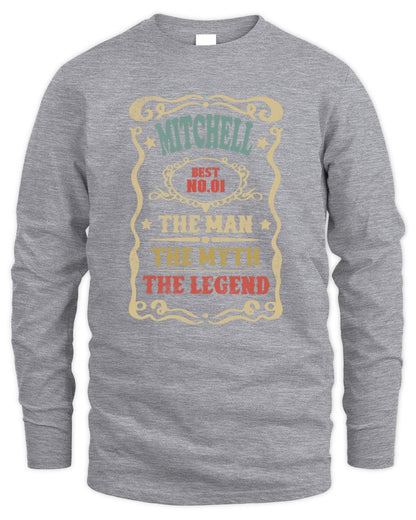 The Man The Myth The Legend Vintage Gold Wine Shirt MITCHELL M1-52 / Men's Long Sleeved T-Shirt / sport grey