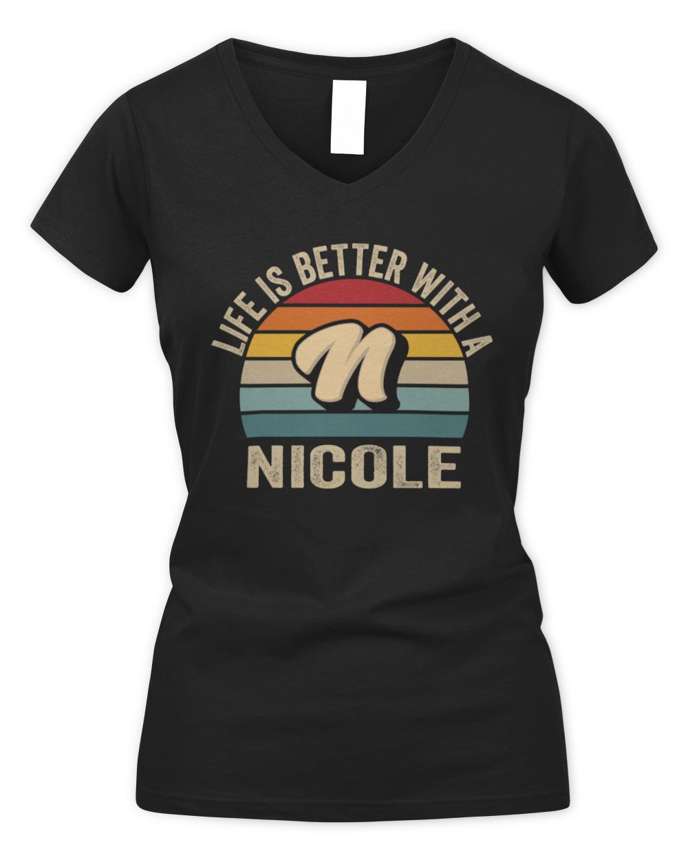 Life Is Better with Name Vintage Sun Shirt NICOLE M1-50 / Women's V-Neck T-Shirt / black
