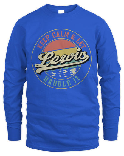 Keep Calm Let Your Name Handle It Retro T-Shirt LEWIS M1-54 / Men's Long Sleeved T-Shirt / royal