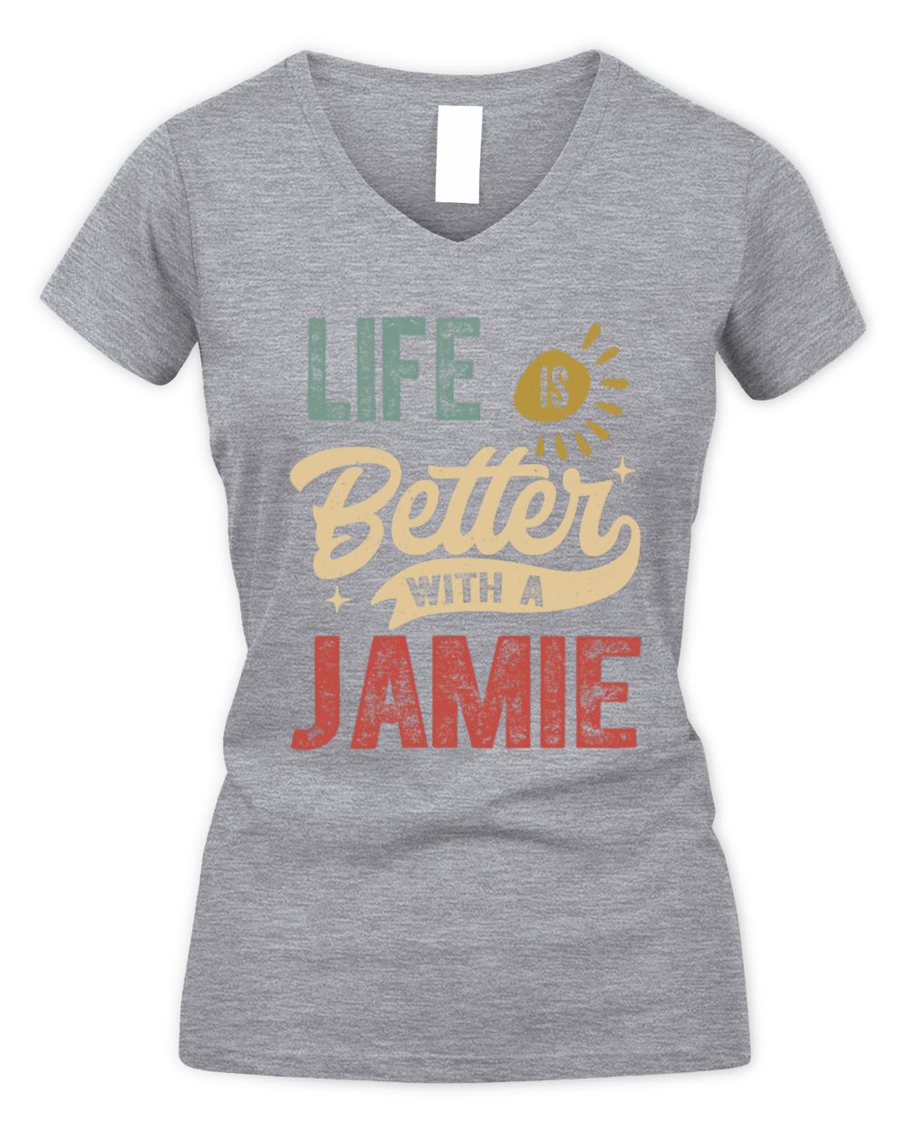 Life Is Better With a Name Personalized Retro T-Shirt JAMIE-48 / Women's V-Neck T-Shirt / sport grey