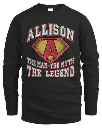 The Man The Myth The Legend Superman Graphic T-Shirt ALLISON M1-74 / Men's Long Sleeved T-Shirt / black