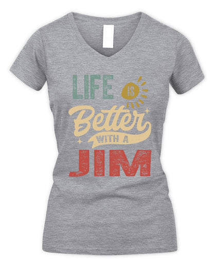 Life Is Better With a Name Personalized Retro T-Shirt JIM-48 / Women's V-Neck T-Shirt / sport grey