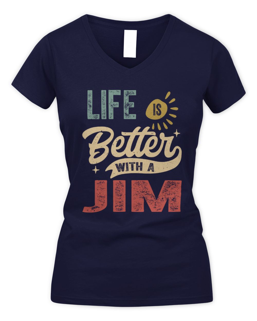 Life Is Better With a Name Personalized Retro T-Shirt JIM-48 / Women's V-Neck T-Shirt / navy