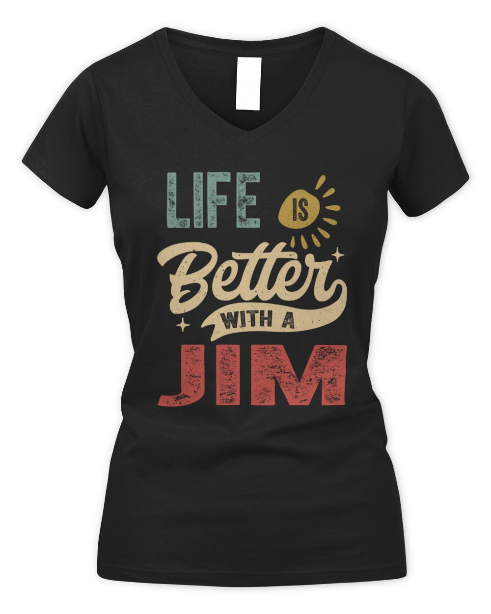 Life Is Better With a Name Personalized Retro T-Shirt JIM-48 / Women's V-Neck T-Shirt / black