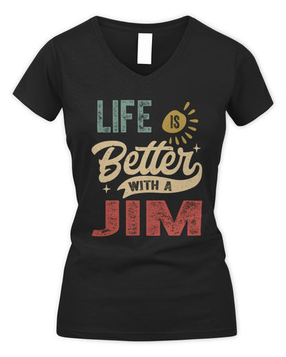 Life Is Better With a Name Personalized Retro T-Shirt JIM-48 / Women's V-Neck T-Shirt / black