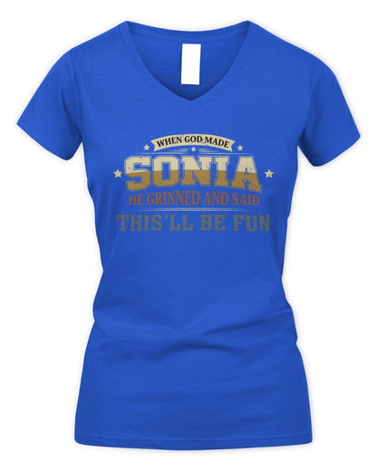 When God Made Your Name Funny Heritage T-Shirt SONIA M1-80 / Women's V-Neck T-Shirt / royal