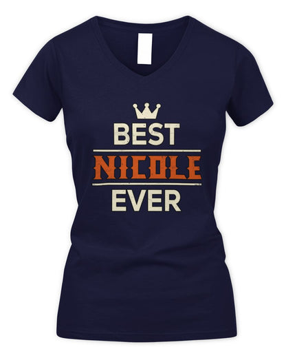 Best Your Name With Crown Shirt NICOLE M1-59 / Women's V-Neck T-Shirt / navy