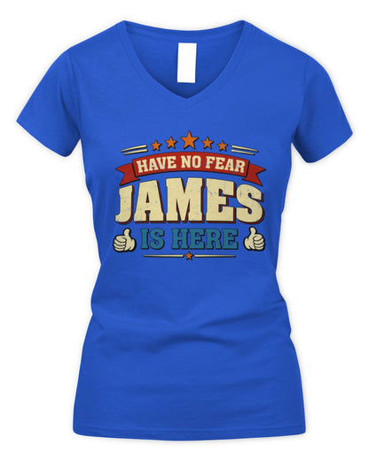 Have No Fear Your Name Is Here Cool Graphic T-Shirt JAMES M1-71 / Women's V-Neck T-Shirt / royal