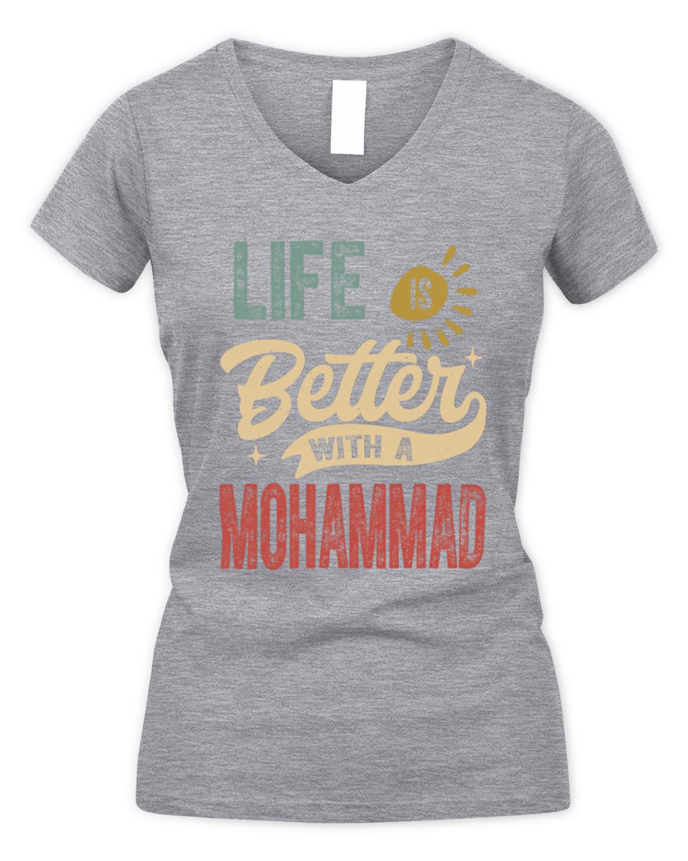 Life Is Better With a Name Personalized Retro T-Shirt MOHAMMAD-48 / Women's V-Neck T-Shirt / sport grey