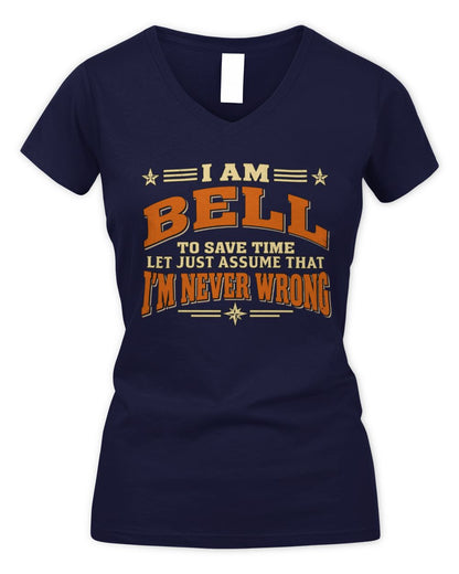 I'm Name Let's Just Assume I'm Never Wrong Retro Shirt BELL M1-64 / Women's V-Neck T-Shirt / navy