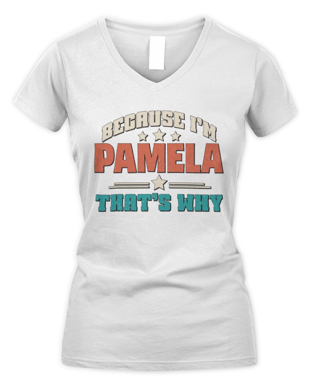 Because I'm Name That's Why Personalized Retro Shirt PAMELA-49 / Women's V-Neck T-Shirt / white
