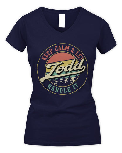 Keep Calm Let Your Name Handle It Retro T-Shirt TODD M1-54 / Women's V-Neck T-Shirt / navy