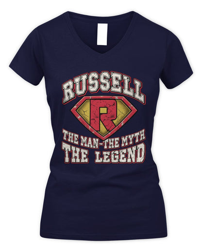 The Man The Myth The Legend Superman Graphic T-Shirt RUSSELL M1-74 / Women's V-Neck T-Shirt / navy