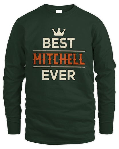 Best Your Name With Crown Shirt MITCHELL M1-59 / Men's Long Sleeved T-Shirt / forest green