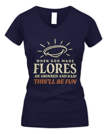 When God Made Your Name Funny Western T-Shirt T-Shirt FLORES M1-S82 / Women's V-Neck T-Shirt / navy