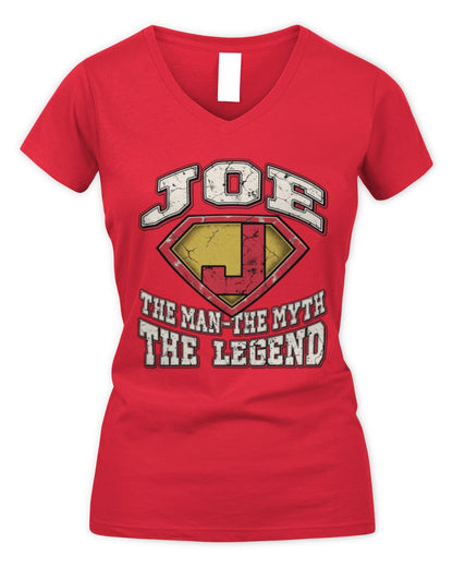 The Man The Myth The Legend Superman Graphic T-Shirt JOE M1-74 / Women's V-Neck T-Shirt / red