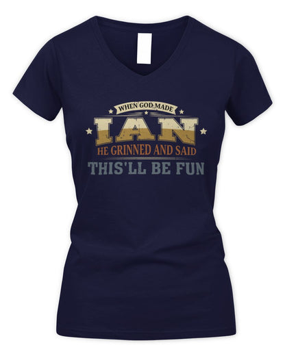 When God Made Your Name Funny Heritage T-Shirt IAN M1-80 / Women's V-Neck T-Shirt / navy