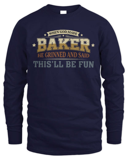 When God Made Your Name Funny Heritage T-Shirt BAKER M1-80 / Men's Long Sleeved T-Shirt / navy