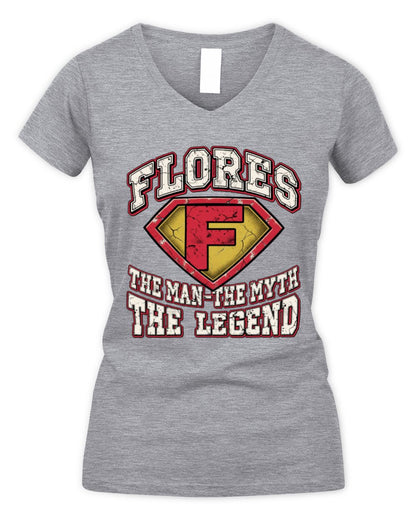 The Man The Myth The Legend Superman Graphic T-Shirt FLORES M1-74 / Women's V-Neck T-Shirt / sport grey