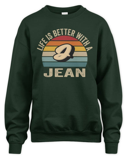 Life Is Better with Name Vintage Sun Shirt JEAN M1-50 / Unisex Sweatshirt / forest green