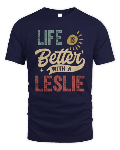 Life Is Better With a Name Personalized Retro T-Shirt LESLIE-48 / Unisex Standard T-Shirt / navy