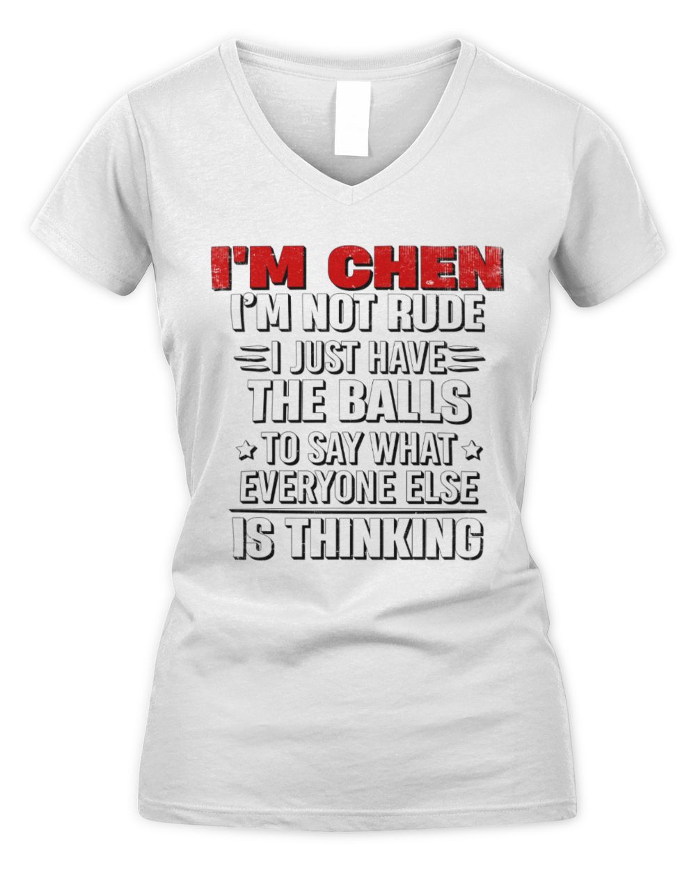 I'm Name I'm Not Rude I Just Have The Balls Funny T-Shirt CHEN M1-46 / Women's V-Neck T-Shirt / white
