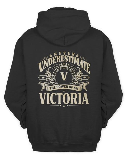 Never Underestimate Your Name Luxury Logo Shirt VICTORIA M1-63 / Unisex Hoodie / black