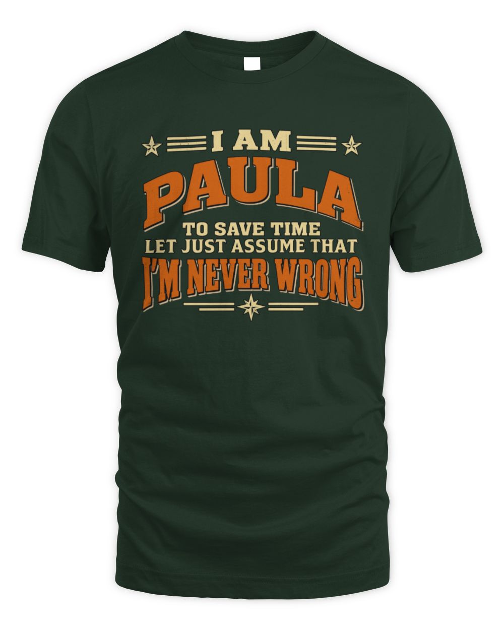 I'm Name Let's Just Assume I'm Never Wrong Retro Shirt PAULA M1-64 / Unisex Standard T-Shirt / forest green