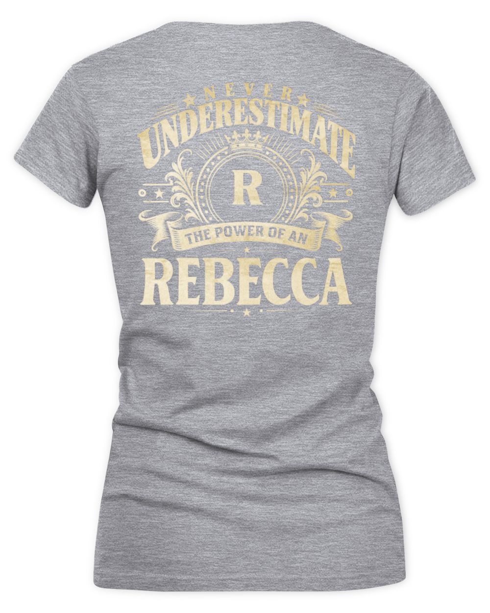 Never Underestimate Your Name Luxury Logo Shirt REBECCA M1-63 / Women's V-Neck T-Shirt / sport grey