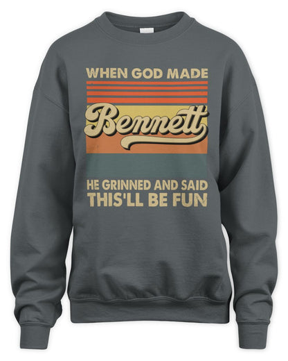When God Made Your Name He Grinned Vintage T-Shirt BENNETT M1-55 / Unisex Sweatshirt / charcoal