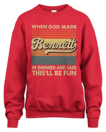 When God Made Your Name He Grinned Vintage T-Shirt BENNETT M1-55 / Unisex Sweatshirt / red