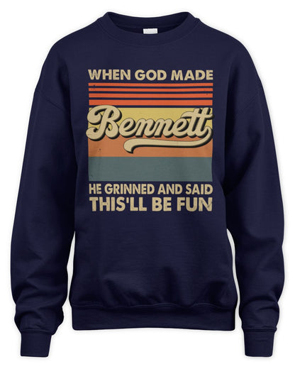 When God Made Your Name He Grinned Vintage T-Shirt BENNETT M1-55 / Unisex Sweatshirt / navy
