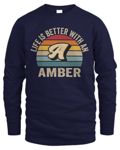 Life Is Better with Name Vintage Sun Shirt AMBER M1-50 / Men's Long Sleeved T-Shirt / navy