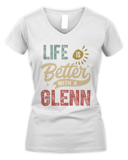 Life Is Better With a Name Personalized Retro T-Shirt GLENN-48 / Women's V-Neck T-Shirt / white