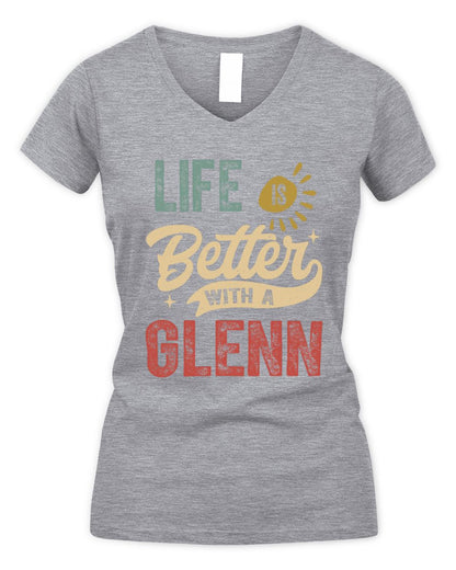 Life Is Better With a Name Personalized Retro T-Shirt GLENN-48 / Women's V-Neck T-Shirt / sport grey