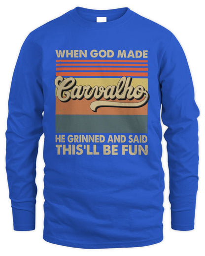 When God Made Your Name He Grinned Vintage T-Shirt CARVALHO M1-55 / Men's Long Sleeved T-Shirt / royal
